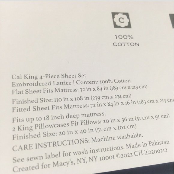 Emb Hem Charter Club Sleep Luxe WHITE + BLUE 800 TC CAL KING Sheet Set 16" Deep - Picture 4 of 7